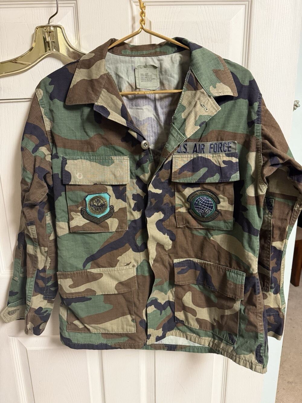 US Air Force Jacket Mens Small Short Woodland Camo Hot Weather Combat Patches